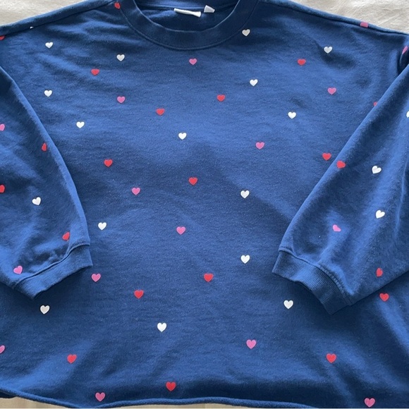 Mighty Fine Heart Pullover Blue Sweatshirt Oversized Pink Red White Hearts Med - Picture 10 of 11